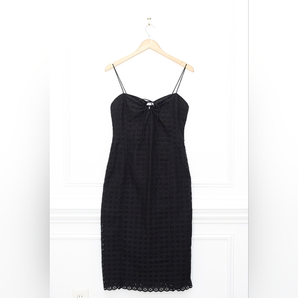 NWT Sezane Pearline Dress Black Eyelet Midi Tie Front Size 6 - Picture 2 of 12